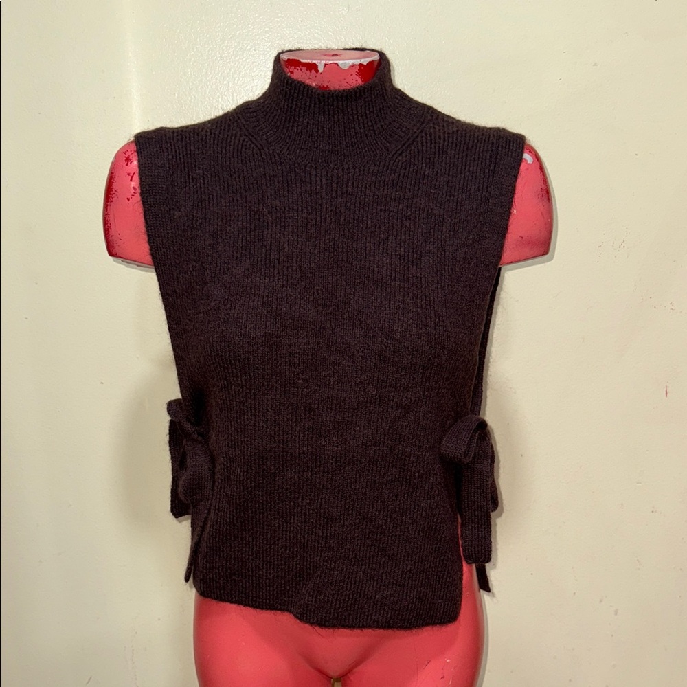 & Other Stories 100% Wool Dark Brown Sleeveless Sweater Vest with Side Ties